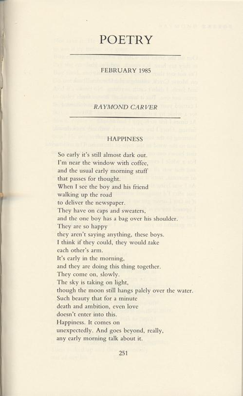 Tagore's Soul and Raymond Carver's "Happiness" … | Poetry Foundation