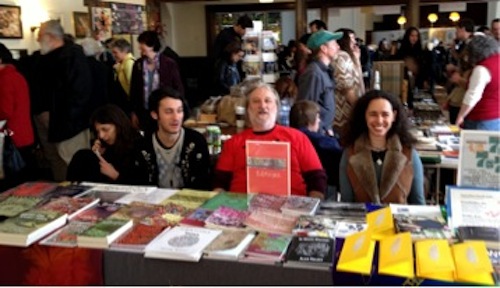 Ursala Sommer, Zon, mIEKAL aND, and Robin Brox at the Xexoxial Editions table.