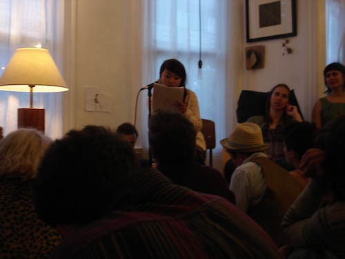 Uyen Hua reading at Juliana Spahr's house