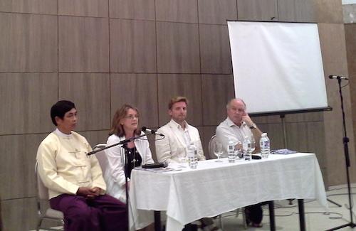 From left to Right: Dr Aung Myint, Jane Heyn, Rupert Arrowsmith, Louis de Bernieres.