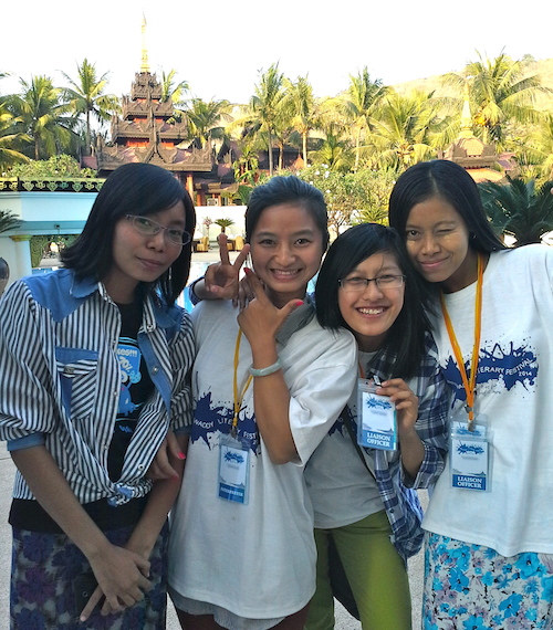 Student volunteers at the 2014 Irrawaddy Literary Festival.