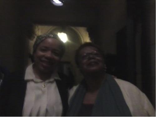 Tracie Morris, who volunteered to usher the event and me look about Riverside Church.