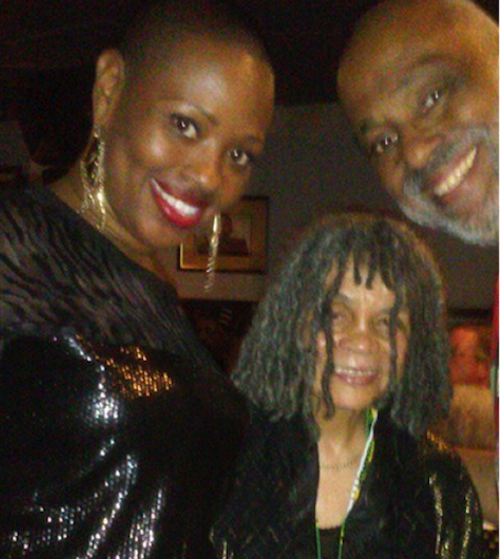 Ida Harris artist, Sonia Sanchez, birthday diva, and Danny Simmons, photograph by Patricia Spears Jones.