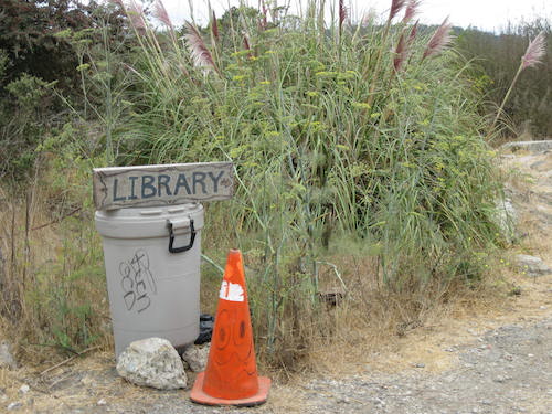 Signage for a library located in the Albany Bulb in Albany, CA