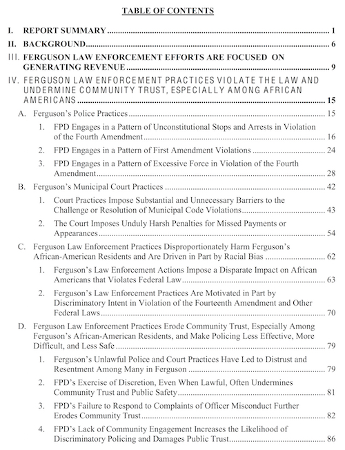 Ferguson Report TOC