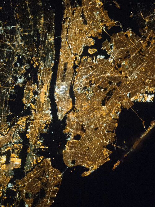 View of New York City at night. Courtesy of NASA