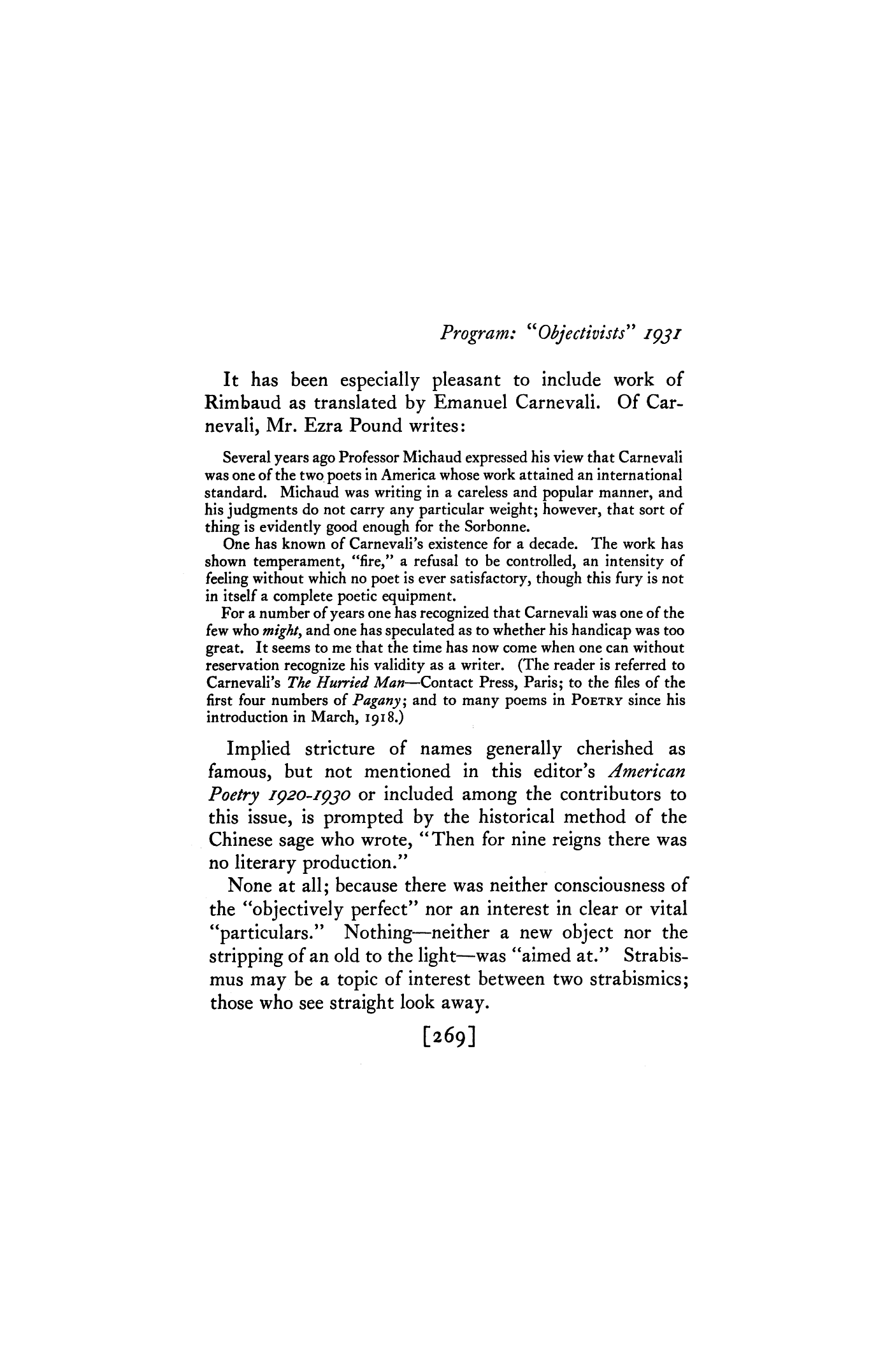 Program: "Objectivists" 1931