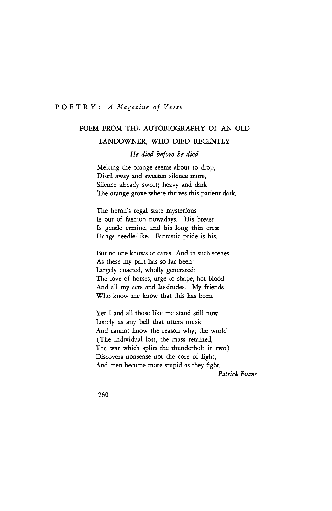 Poem from the Autobiography of an Old Landowner, Who Died Recently