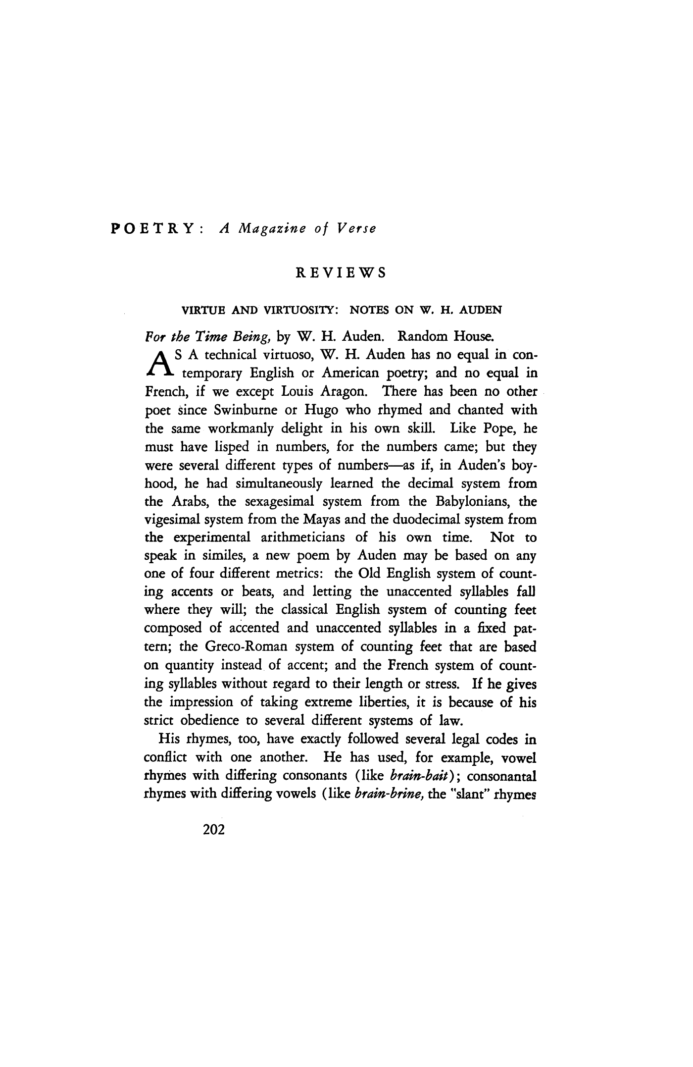 Virtue and Virtuosity: Notes on W. H. Auden