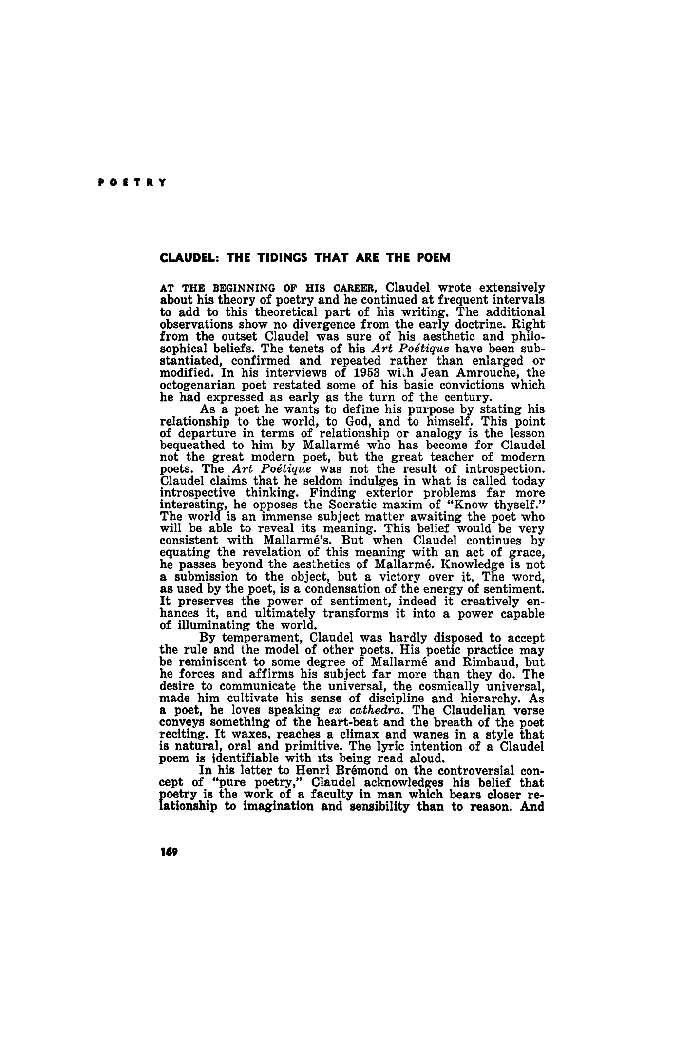 Claudel: The Tidings That Are the Poem