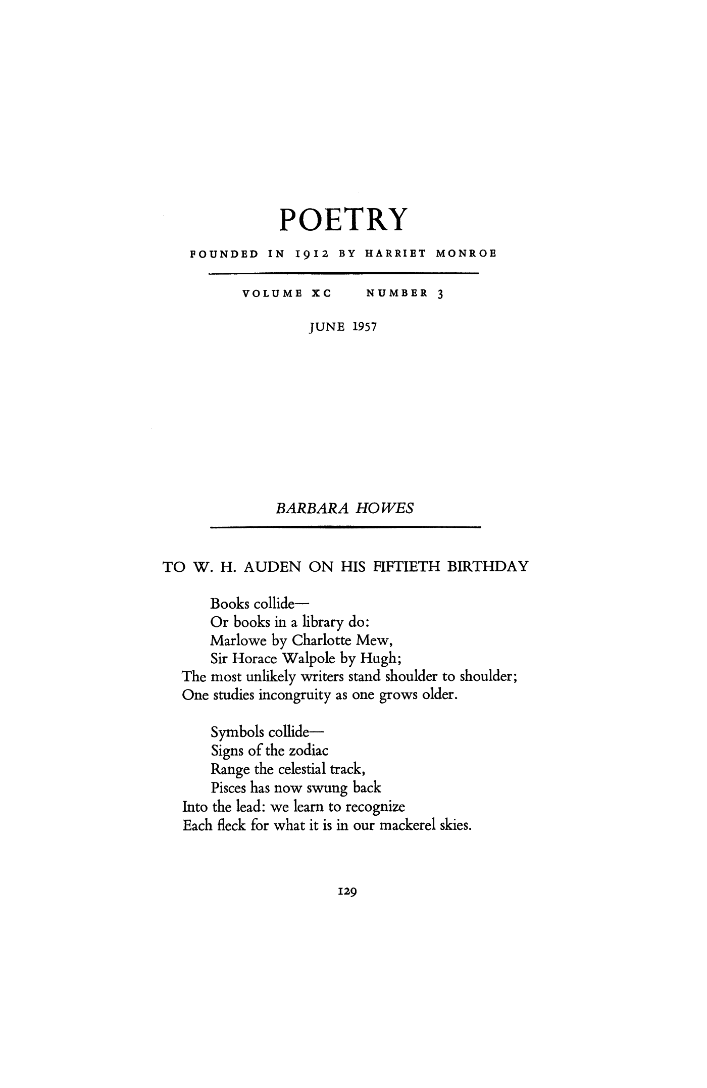 To W. H. Auden on His Fiftieth Birthday