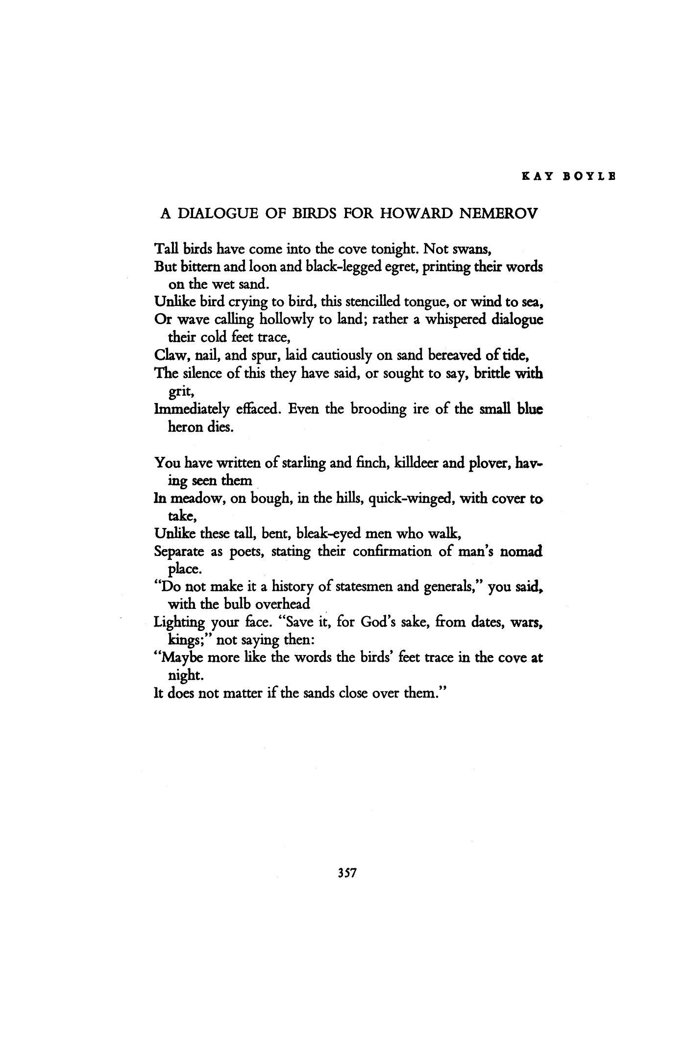 A Dialogue of Birds for Howard Nemerov