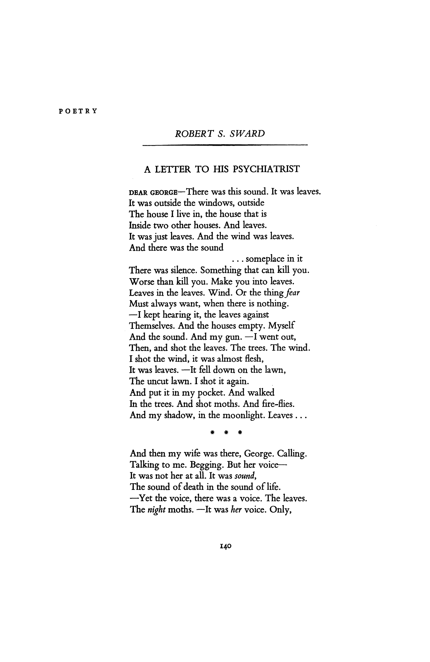 A Letter to His Psychiatrist