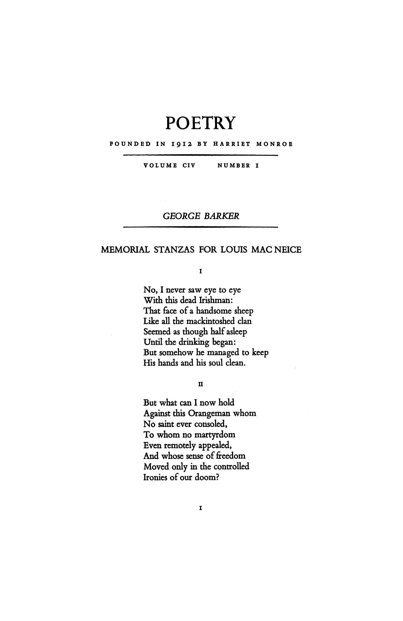 Memorial Stanzas For Louis Macneice By George Barker Poetry Magazine