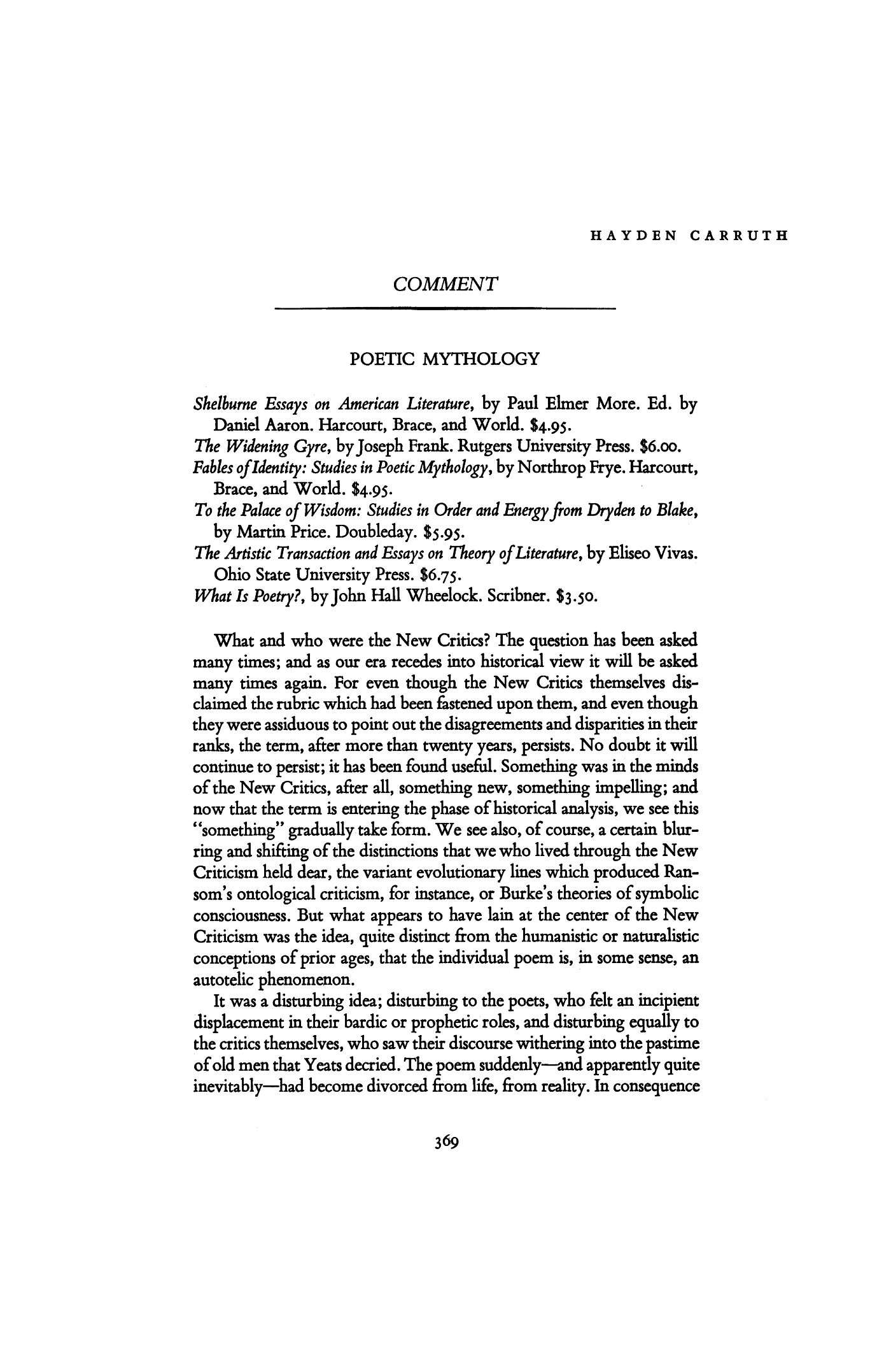 Shelburne Essays on American Literature, by Paul Elmer More (Ed. by Daniel Aaron)