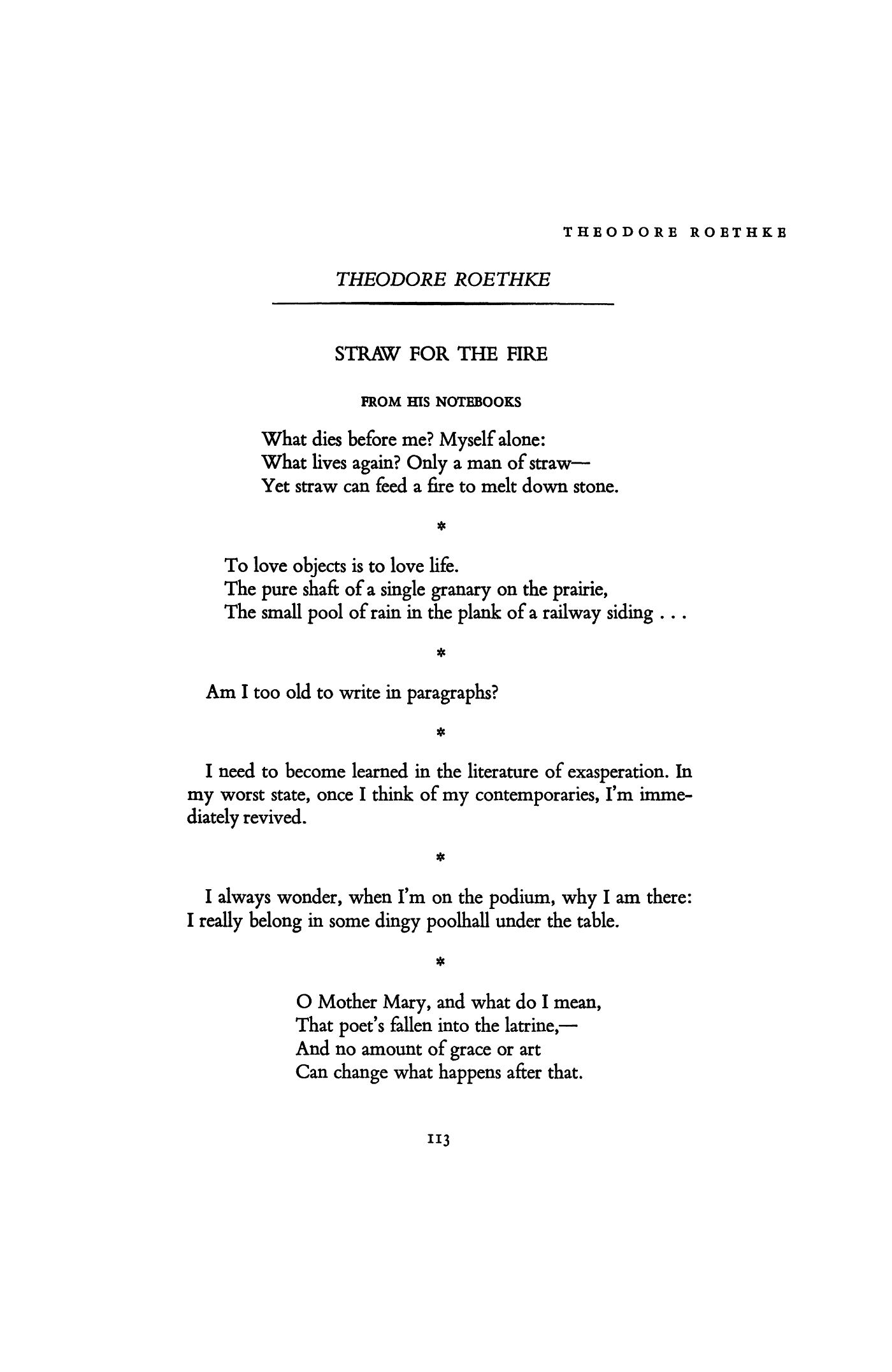 Straw for the Fire: From His Notebooks [Version by David Wagoner]