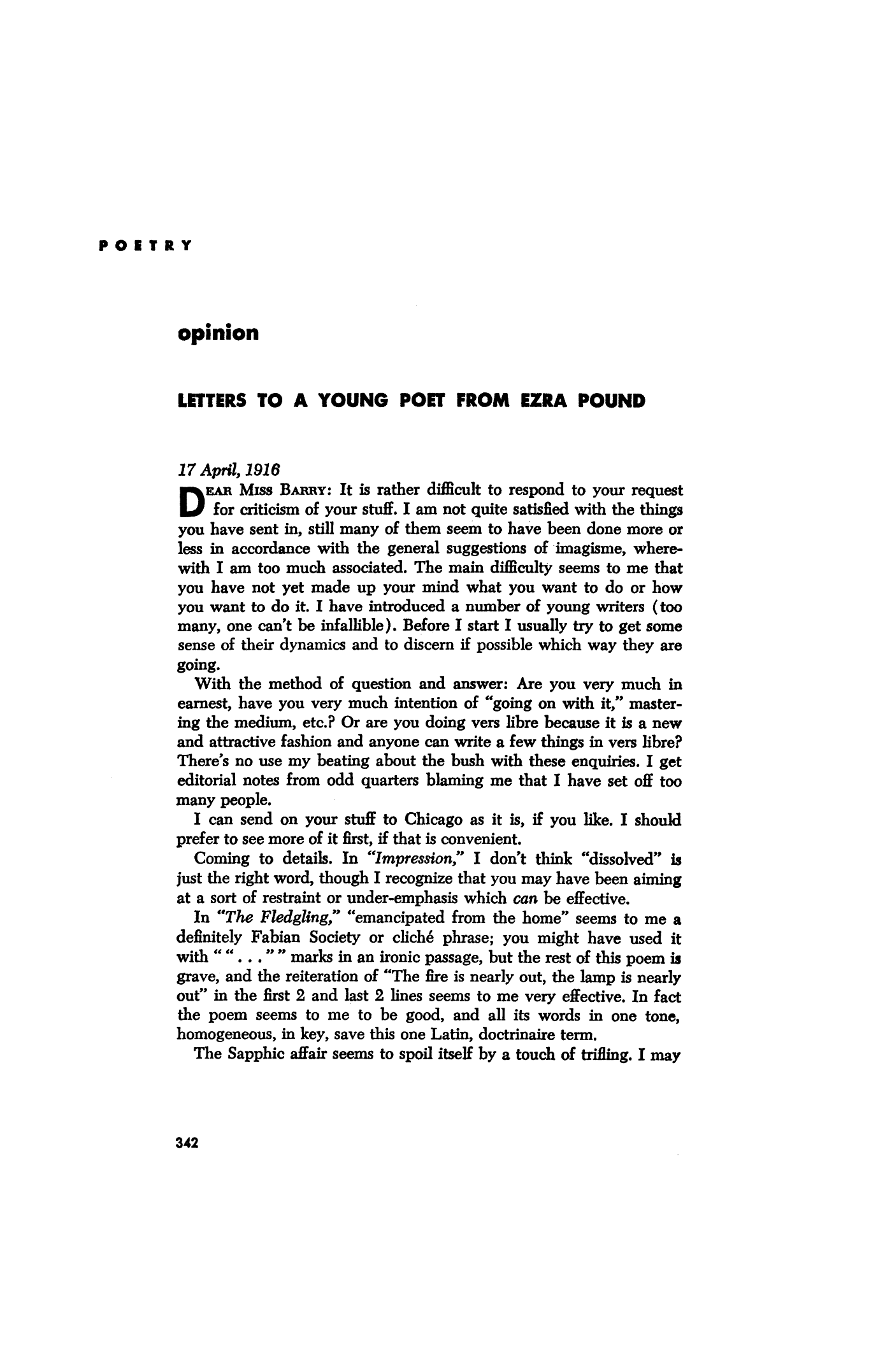 Letters to a Young Poet from Ezra Pound