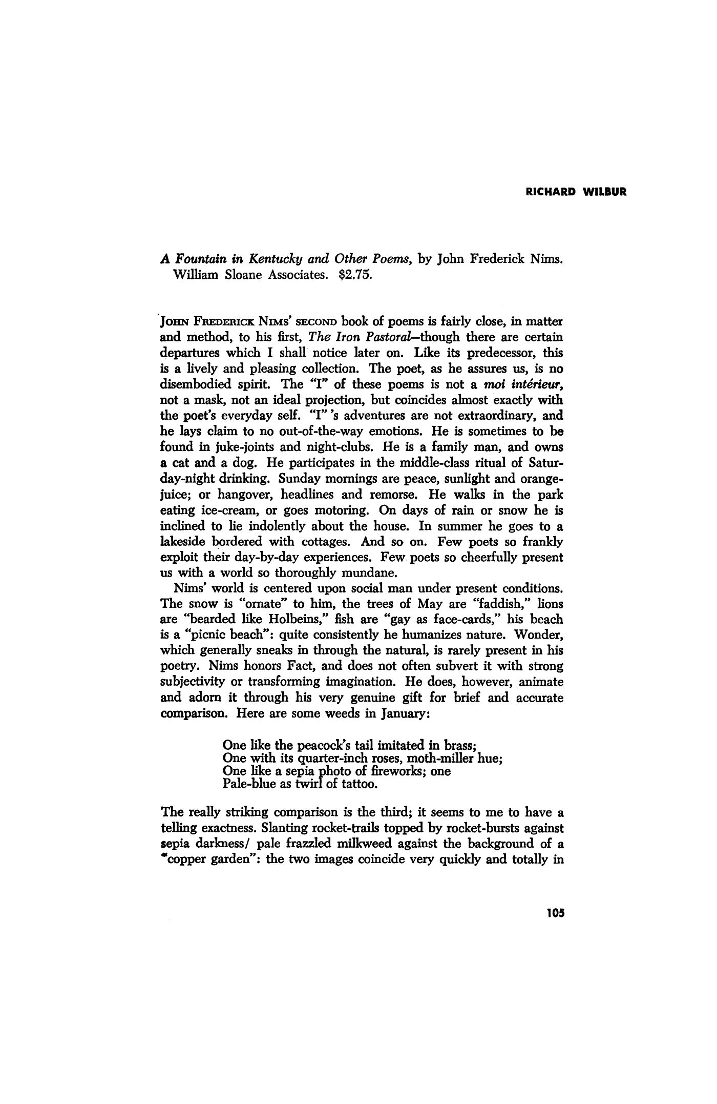 A Fountain in Kentucky and Other Poems by John Frederick Nims