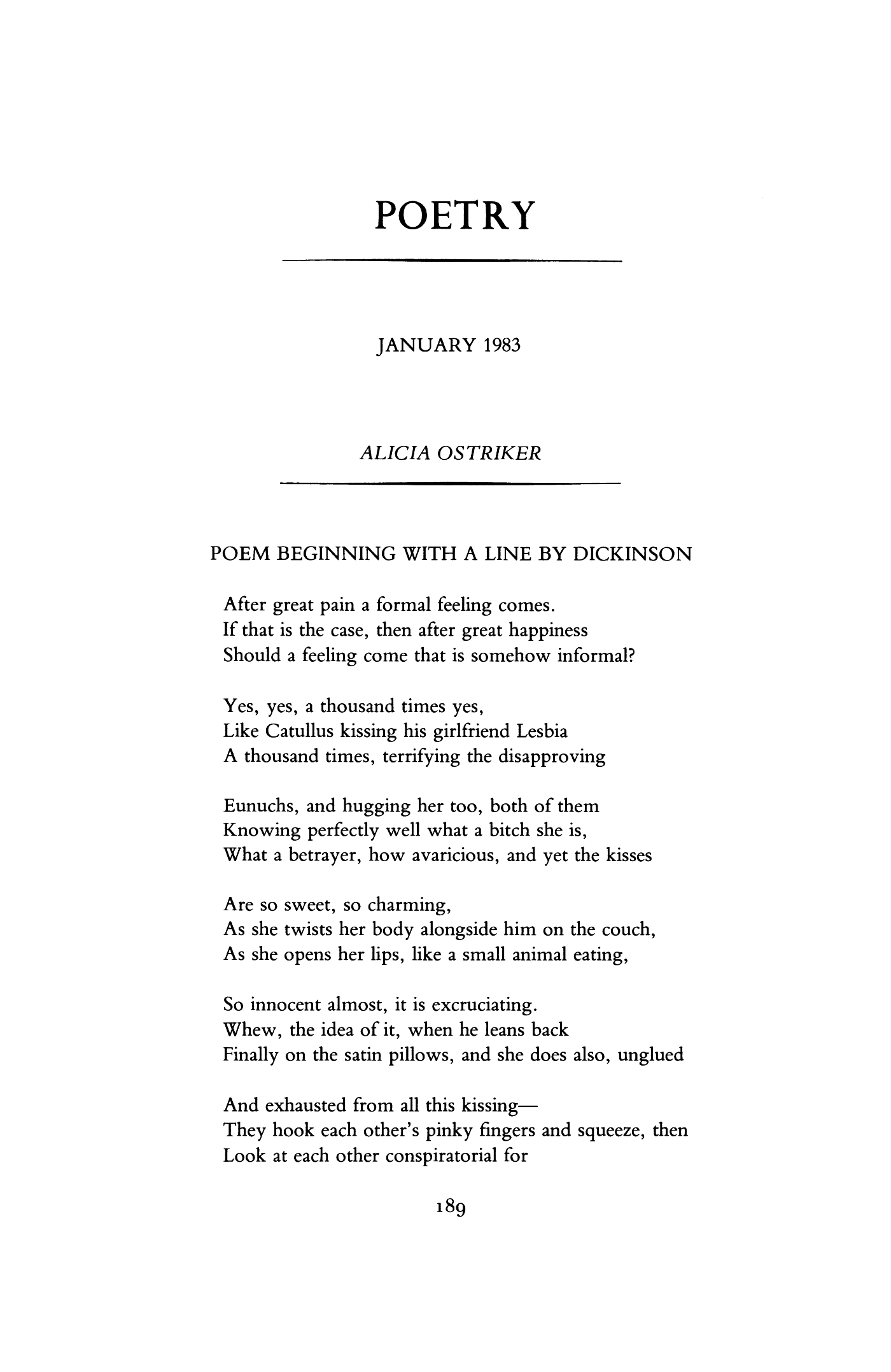 Poem Beginning with a Line by Dickinson