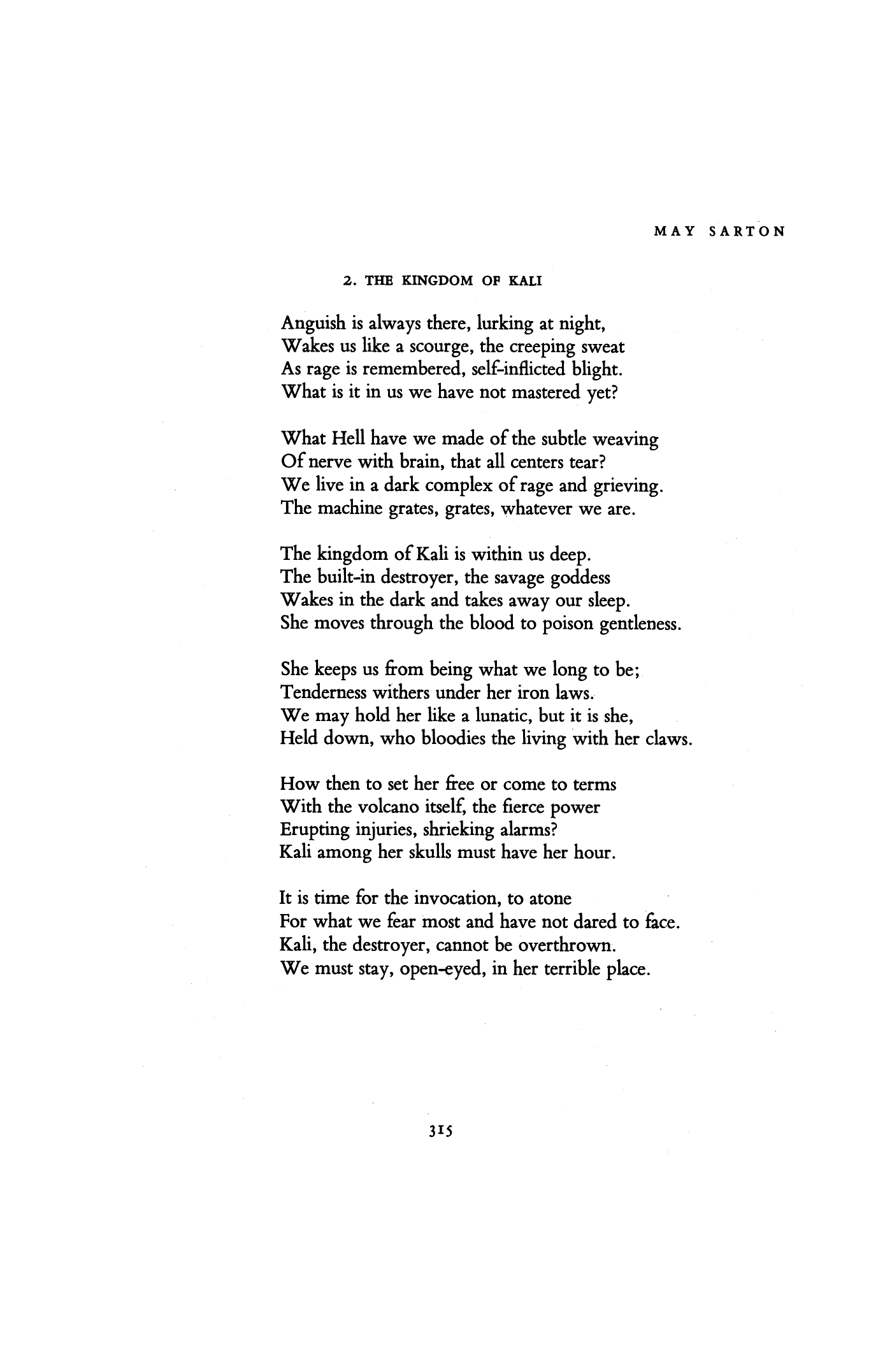 The Invocation to Kali by May Sarton | Poetry Magazine