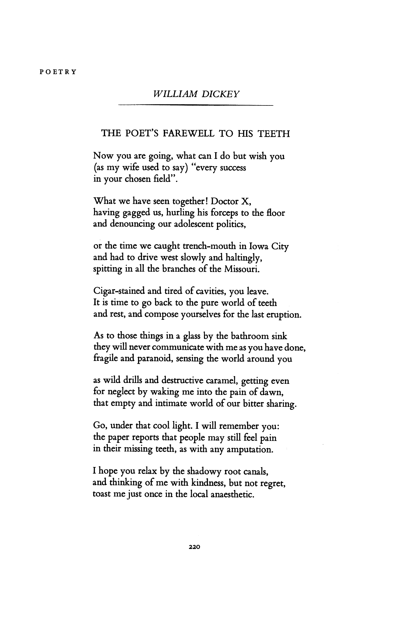 The Poet's Farewell to His Teeth