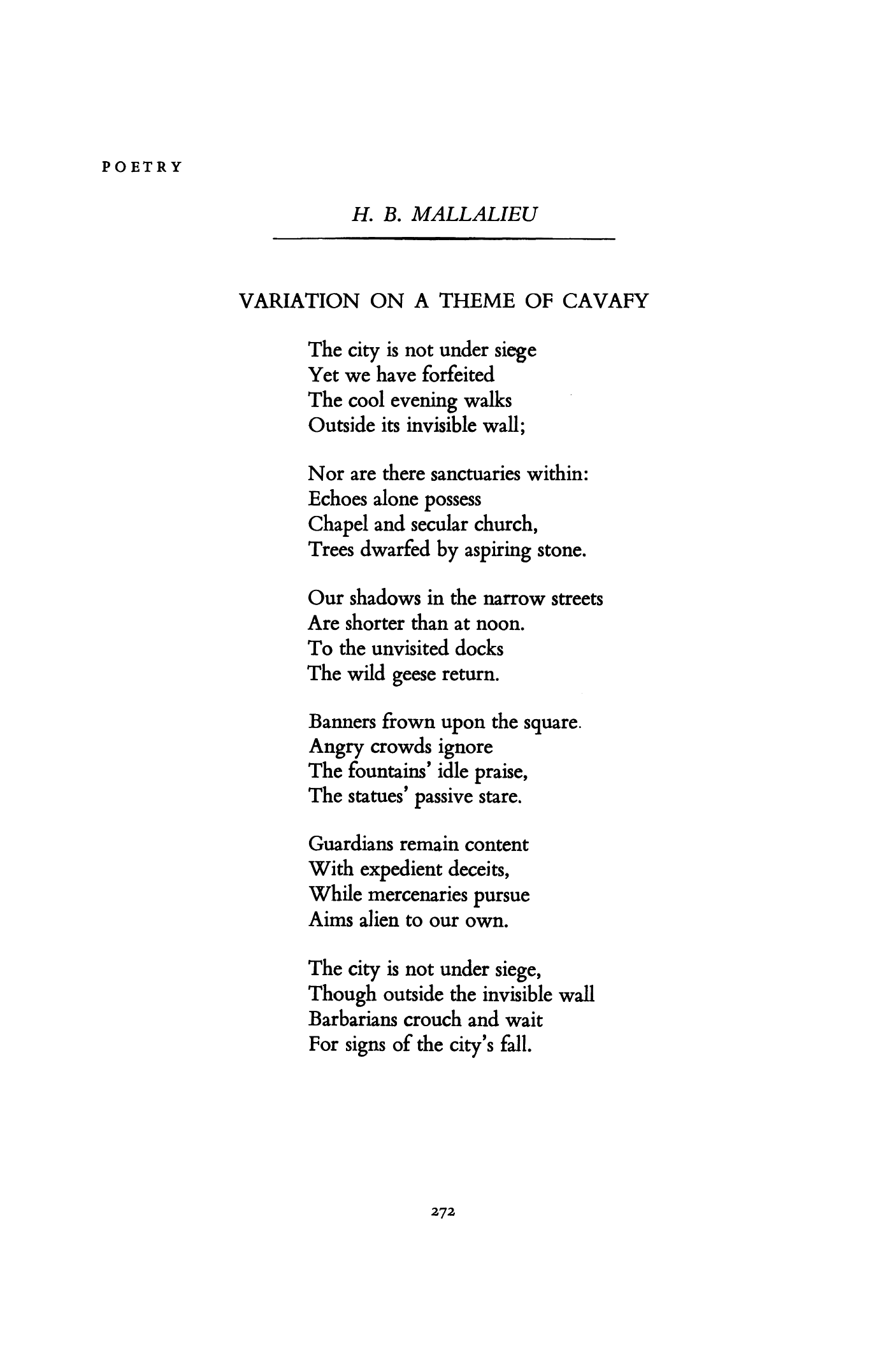 Variation on a Theme of Cavafy