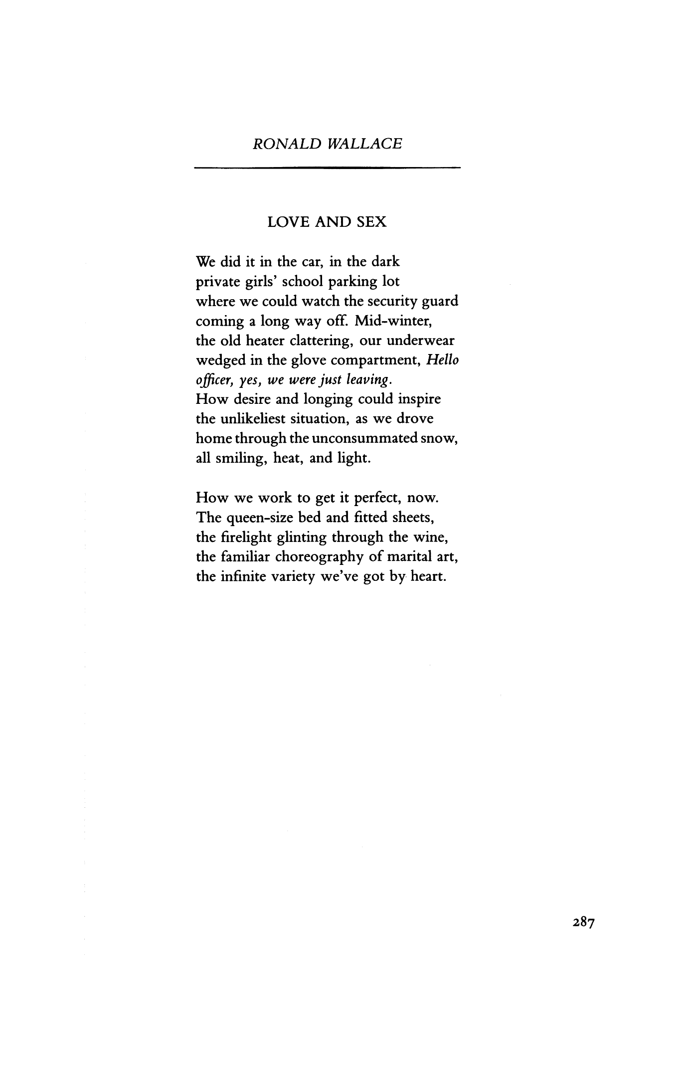 Love And Sex By Ronald Wallace Poetry Magazine