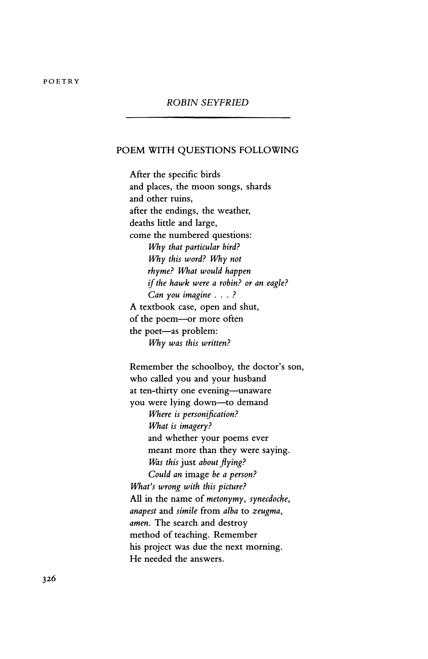 Poem with Questions Following