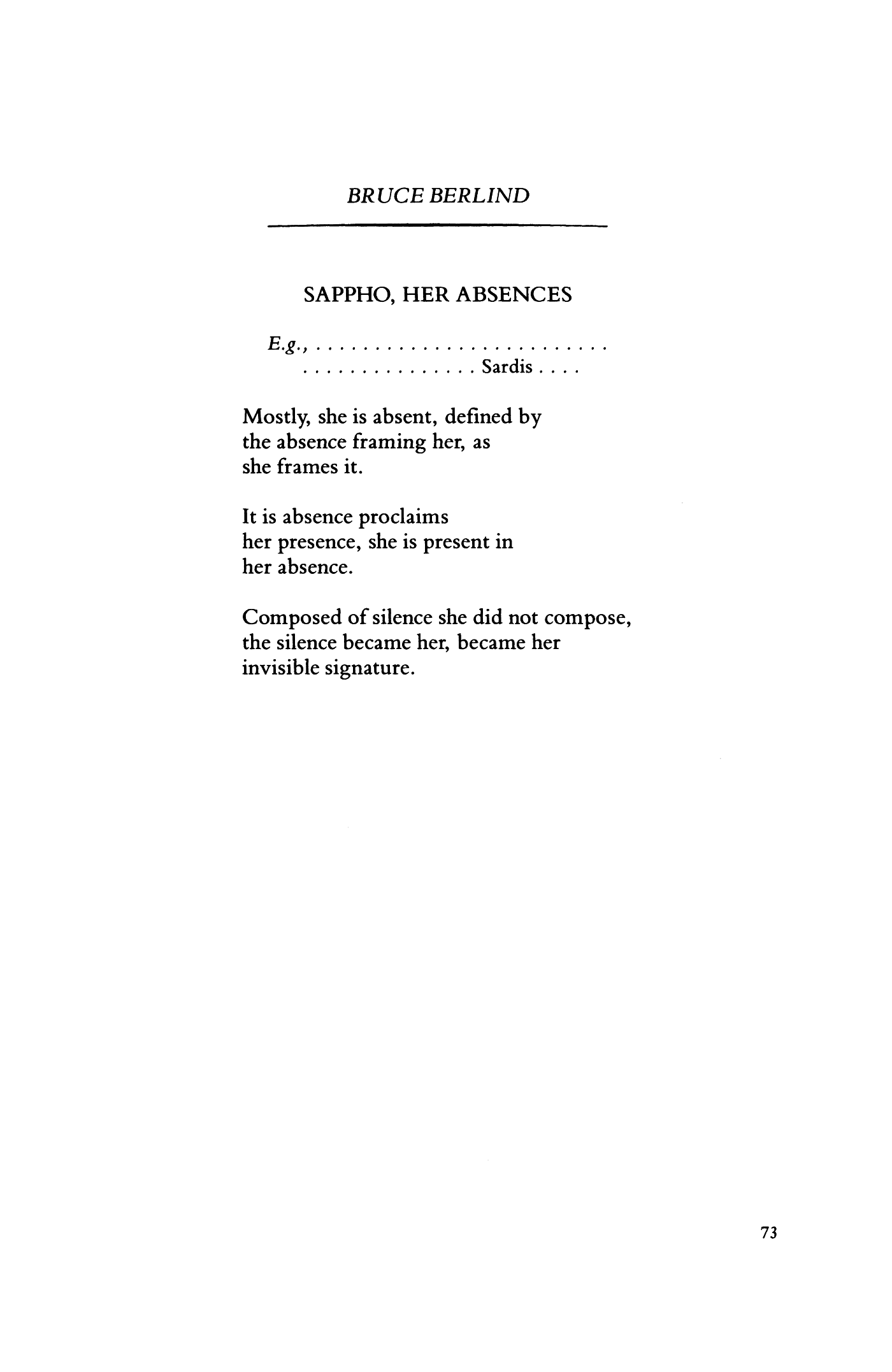 Sappho, Her Absences