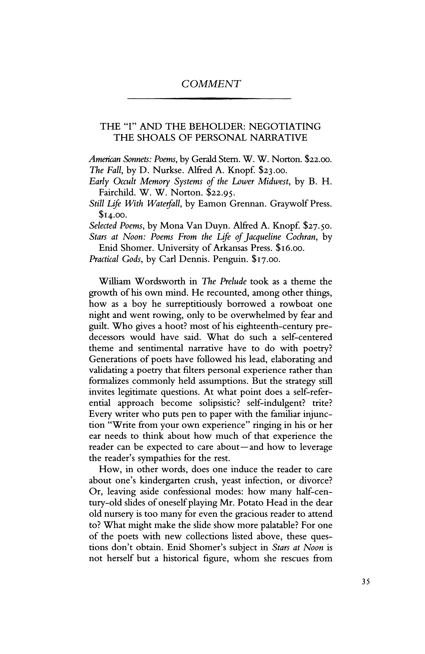 The "I" and the Beholder: Negotiating the Shoals of Personal Narrative