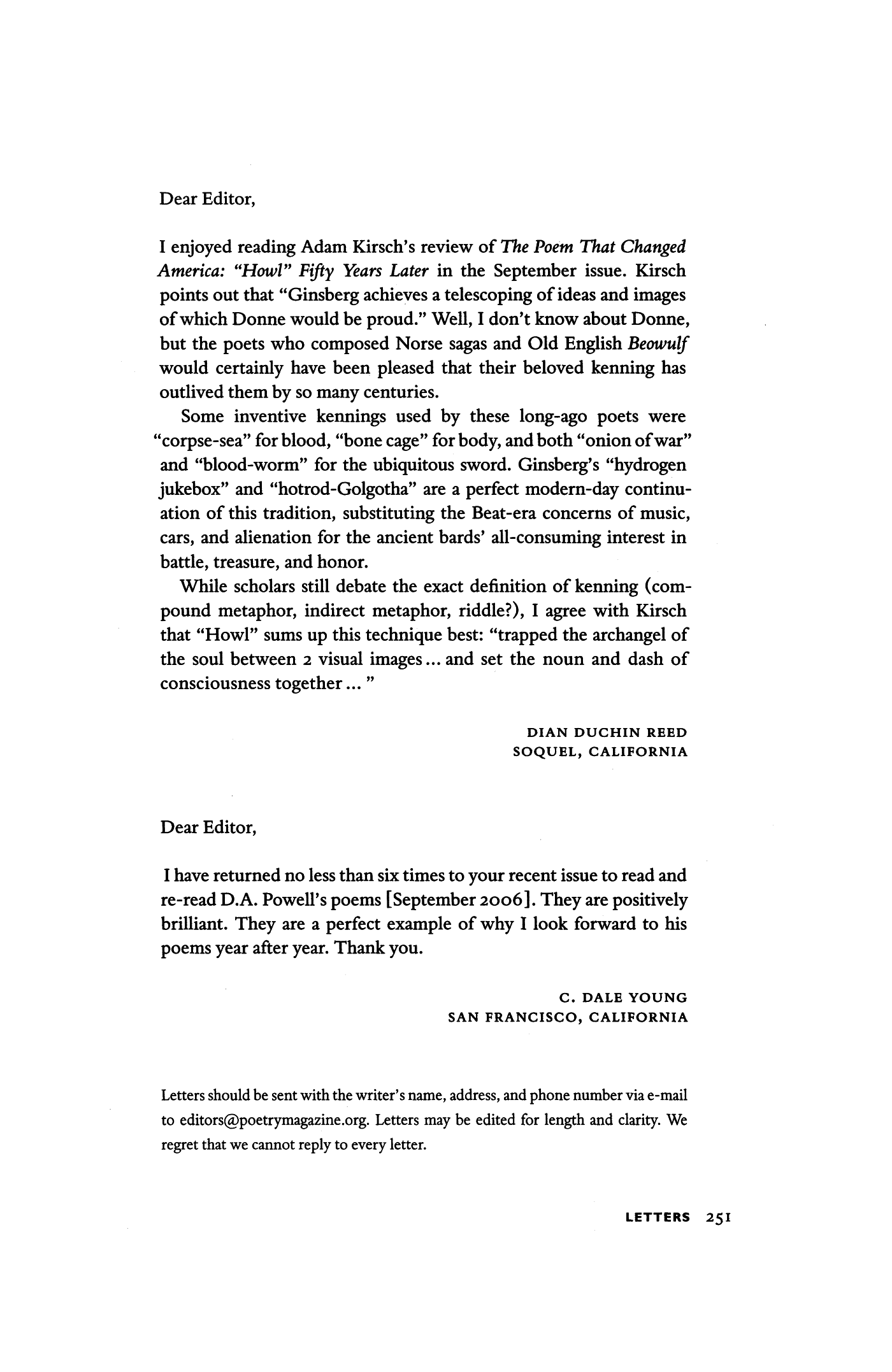 Letter To The Editor By Dian Duchin Reed Letter Poetry Magazine