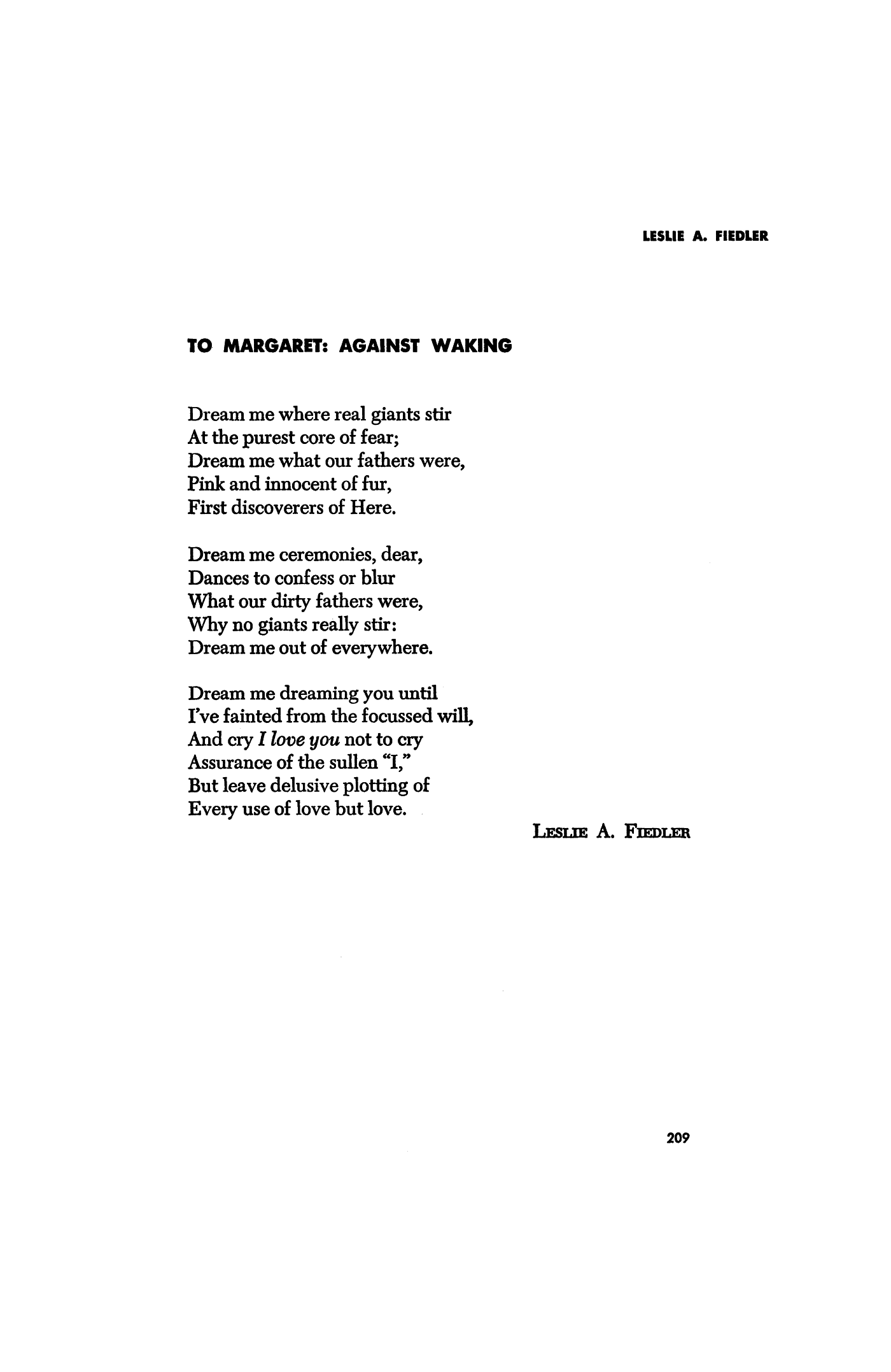 To Margaret: Against Waking