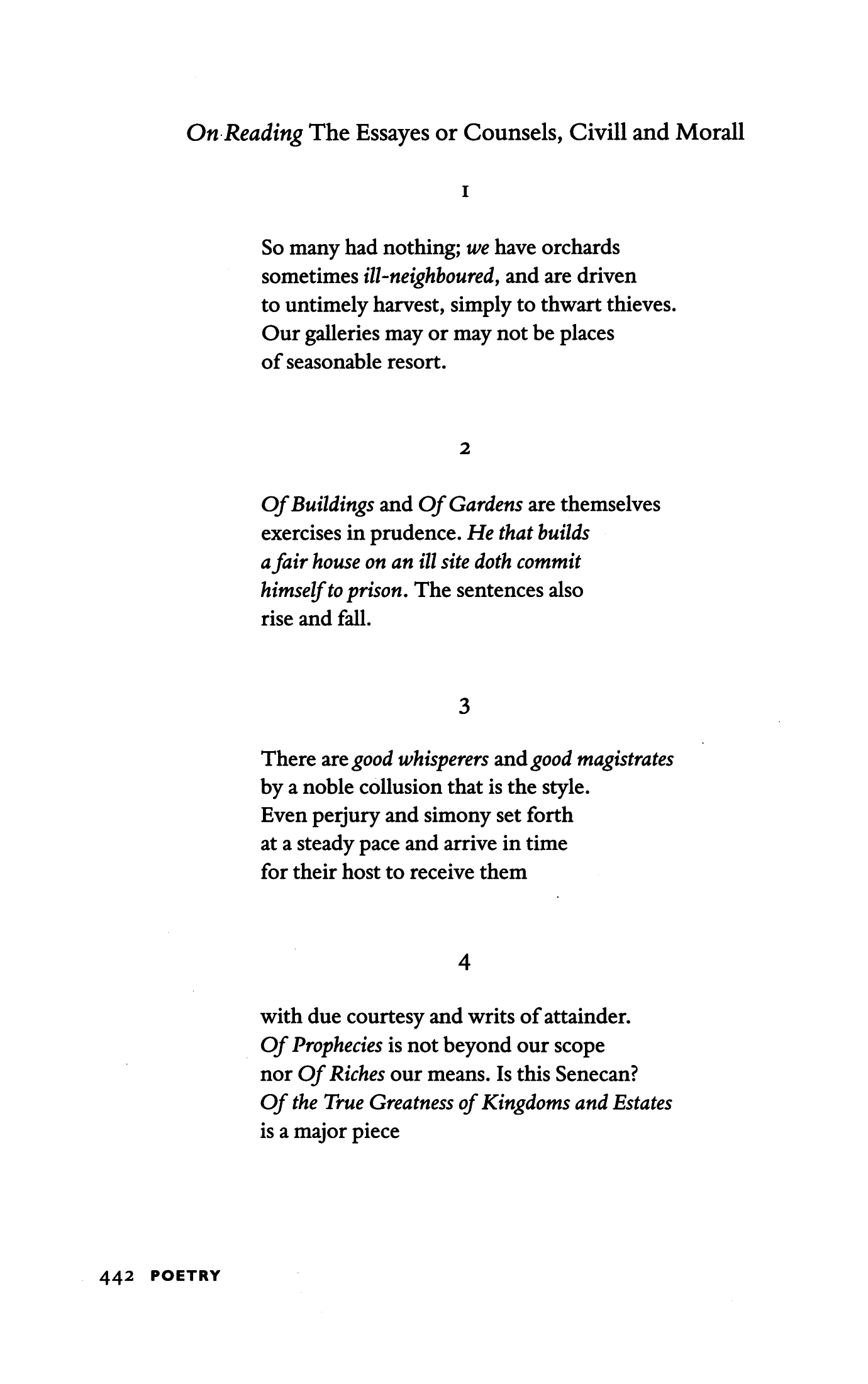 On Reading The Essayes or Counsels, Civill and Morall