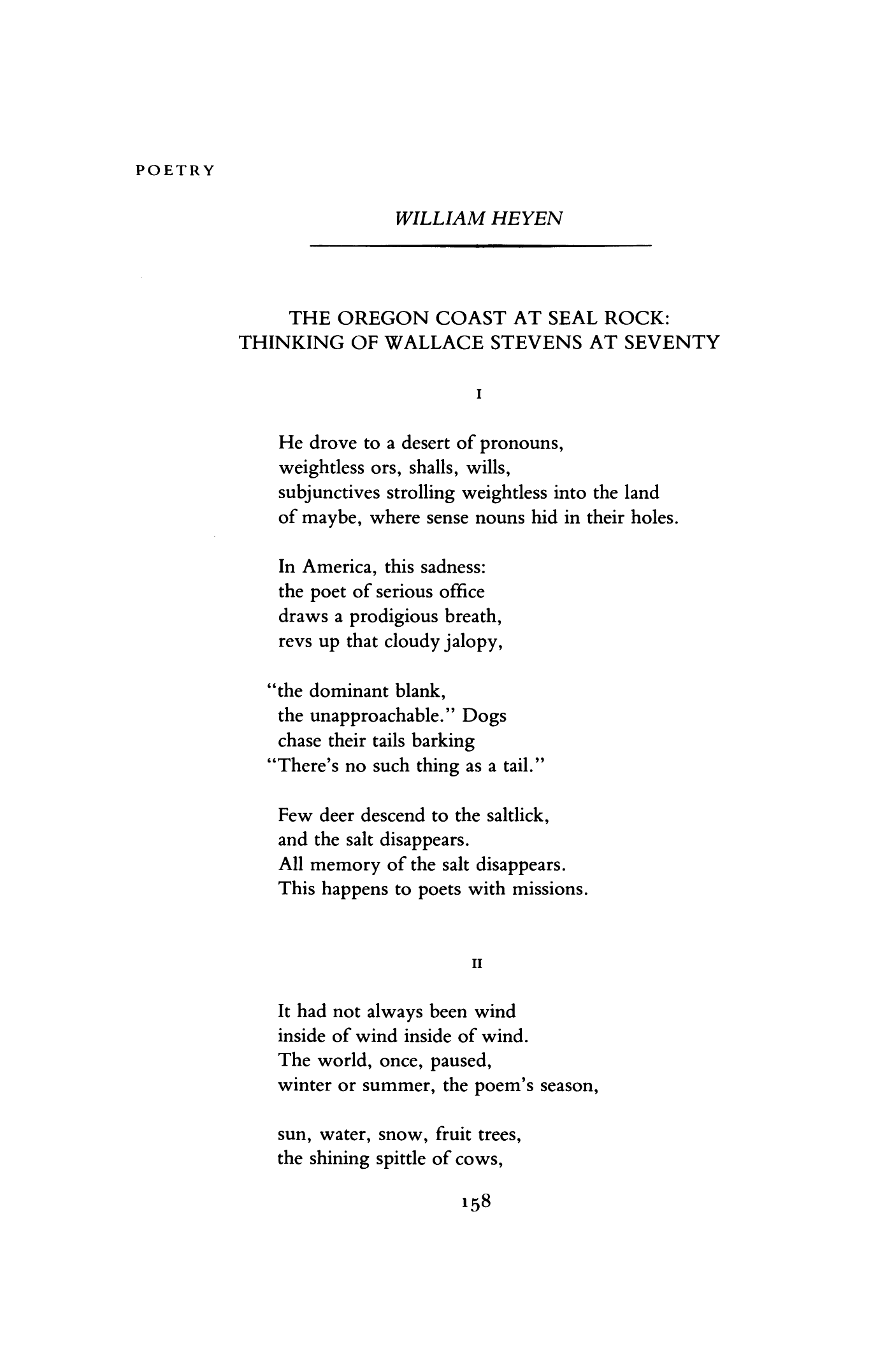 THE OREGON COAST AT SEAL ROCK: THINKING OF WALLACE STEVENS AT SEVENTY